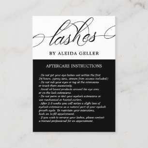 Black White Swirly Script Lash Artist Aftercare  Business Card