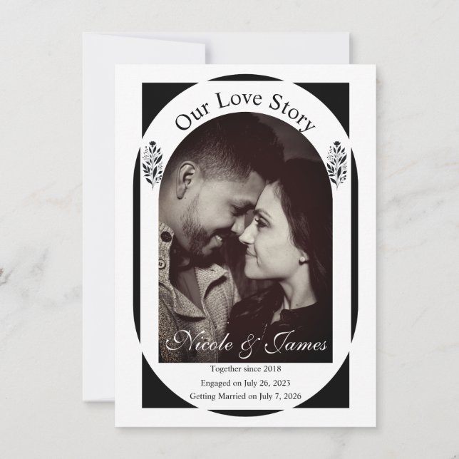 Black & White Tall Floral Modern Save the Date Invitation (Back)