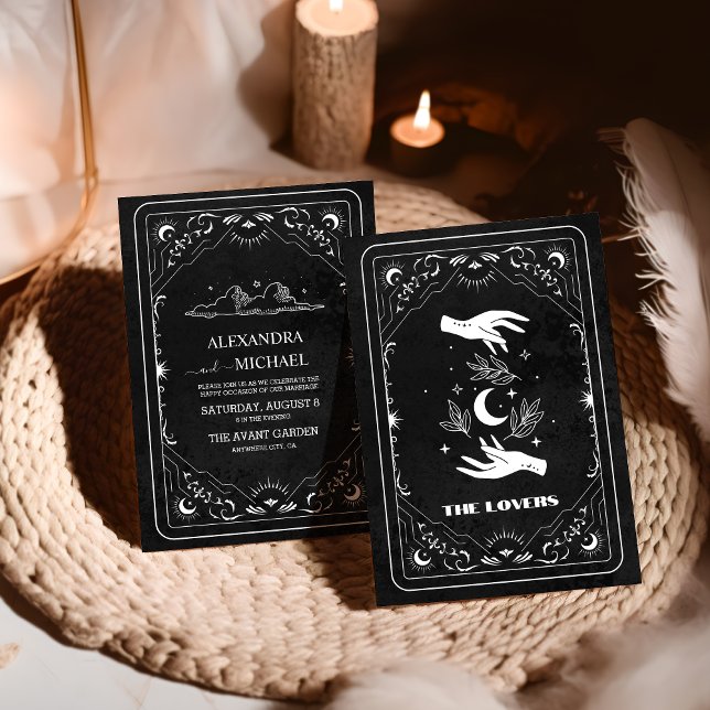 Black White Tarot The Lovers Wedding Invitation (Creator Uploaded)