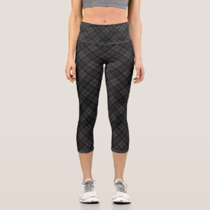 Black white tartan plaid winter Christmas pattern Capri Leggings
