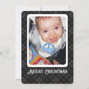 Black white tartan plaid winter Christmas photo Holiday Card