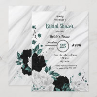 Black white & teal blue floral bridal shower