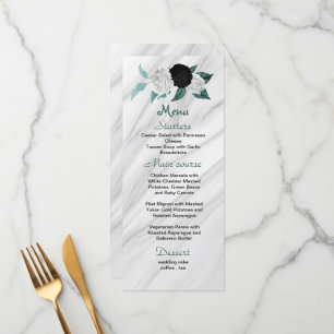 black white & teal blue flowers beautiful wedding  menu