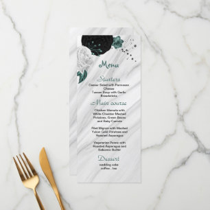 black white & teal blue flowers beautiful wedding  menu