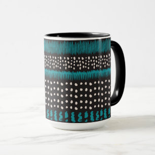 Black White Teal Dots Spots Zigzags Pattern Mug
