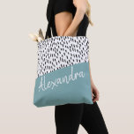 Black White Teal Green Modern Personalised Tote Bag<br><div class="desc">Make Your Own Unique Black White Teal Green brush stroke Pattern Personalised add your own text template bag from Ricaso - add your own name / text to this cool bag</div>