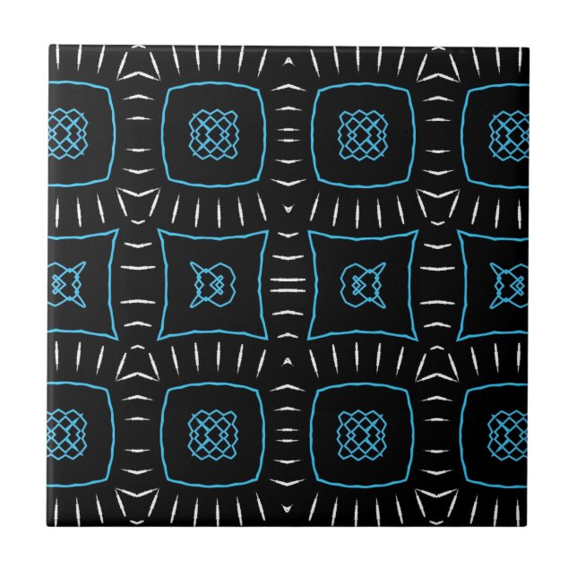 Black White & Teal Modern Geometric Pattern Tile (Front)
