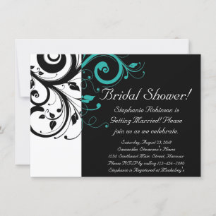 Black White Teal Reverse Swirl Bridal Shower Invitation
