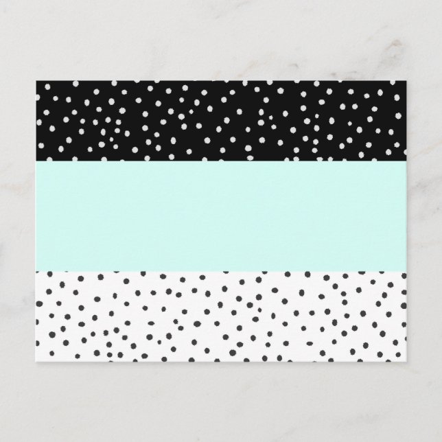 Black white teal watercolor polka dots pattern postcard (Front)