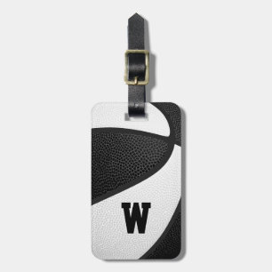 black white team colors sports gifts basketball luggage tag