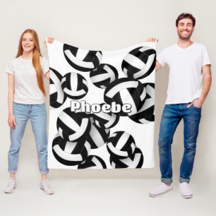 black white team colors volleyballs girls sports fleece blanket