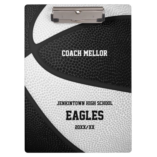 black white team colours basketball coach name clipboard (Front)
