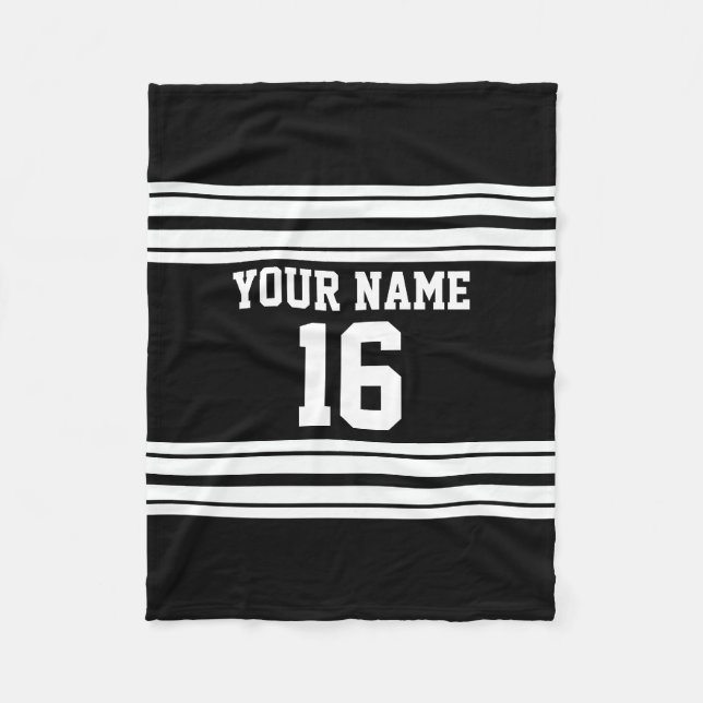 Black White Team Jersey Custom Number Name Fleece Blanket (Front)