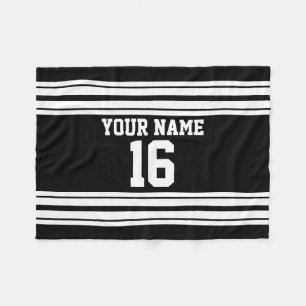 Black White Team Jersey Custom Number Name Fleece Blanket