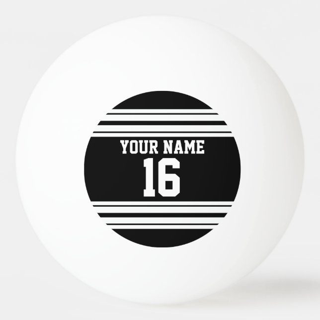 Black White Team Jersey Custom Number Name Ping Pong Ball (Front)