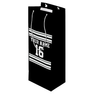 Black White Team Jersey Custom Number Name Wine Gift Bag