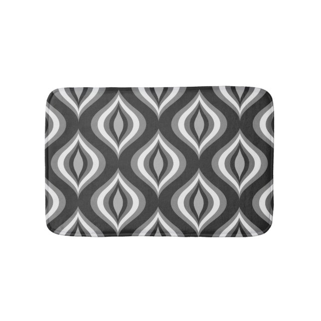 Black & White Teardrops Modern Geometric Pattern Bath Mat (Front)