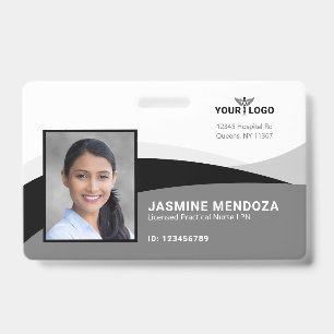 Black White Template Business Logo Photo Name ID Badge