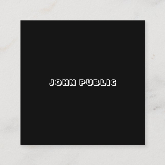 Black White Template Modern B&W Elegant Minimalist Square Business Card (Front)