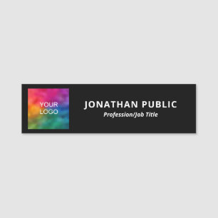 Black & White Template Simple Your Logo Here Name Tag