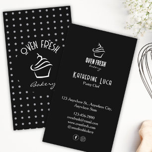 Black White Text Dots Cupcake Bakery Business Card