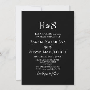 Black & White Text Monogram Backyard Wedding Invitation