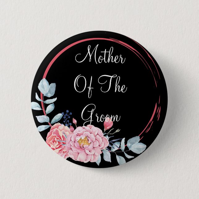 Black & White Text Mother of Groom Pinback Button (Front)
