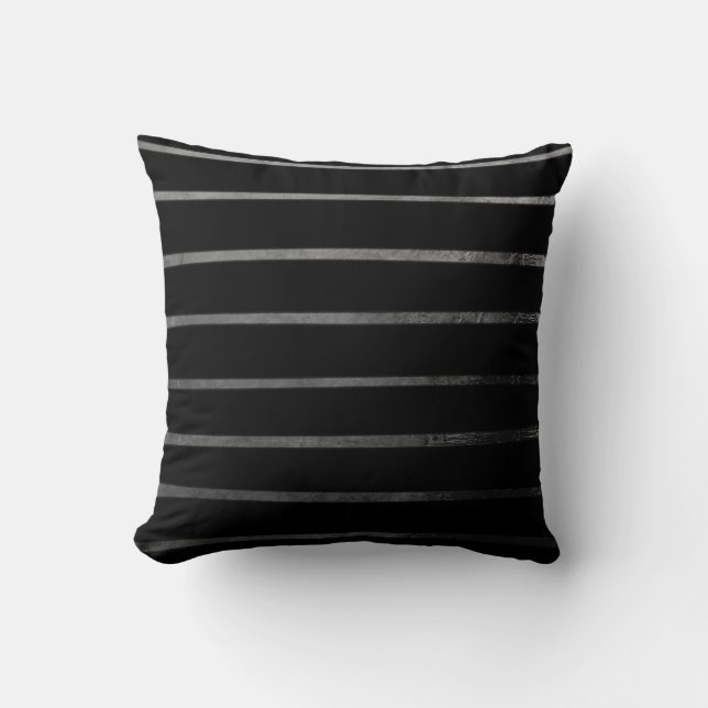 Black/White Textured Stripes Throw Pillow (Front)