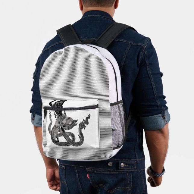 black white thai dragon angel, year of the dragon printed backpack (Insitu (Model))