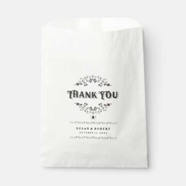 Black & White Thank You Floral SPIDER Halloween Favour Bags (Front)