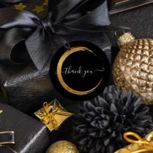 Black White Thank You Gold Frame Modern Classic Round Sticker