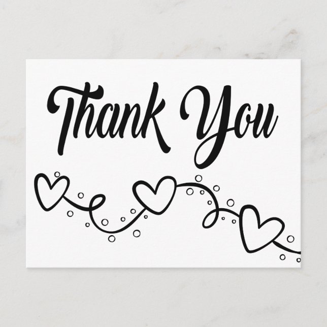 Black & White Thank You Hearts Wedding Party Postcard (Front)