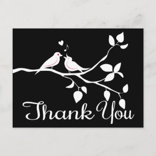 Black & White Thank You Lovebirds Wedding Party Postcard