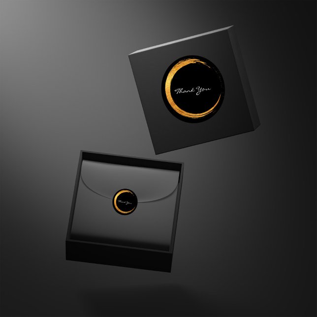 Black White Thank You Monogram Gold Minimalism Square Sticker (Black White Thank You Monogram Gold Minimalism Square Sticker)