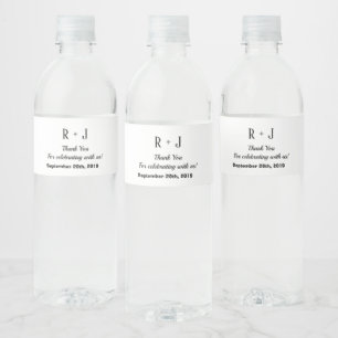 Black & White Thank You Monogram Wedding Custom  Water Bottle Label