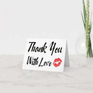 Black & White Thank You Red Lipstick Kiss Love Card