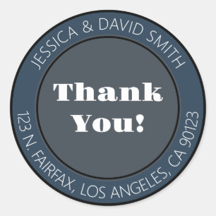 Black & White Thank you! Return Address Classic Round Sticker