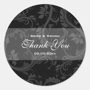 Black white "thank you" wedding classic round sticker