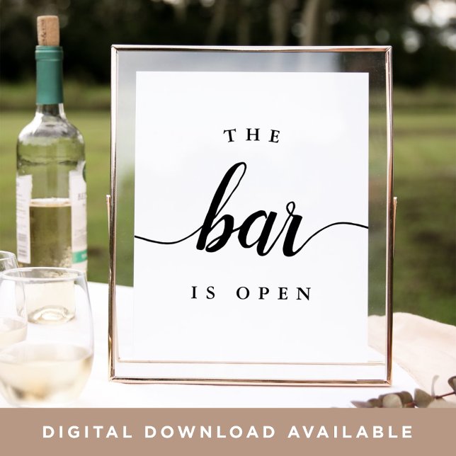 Black & White "The Bar is Open" Wedding Sign (Creator Uploaded)