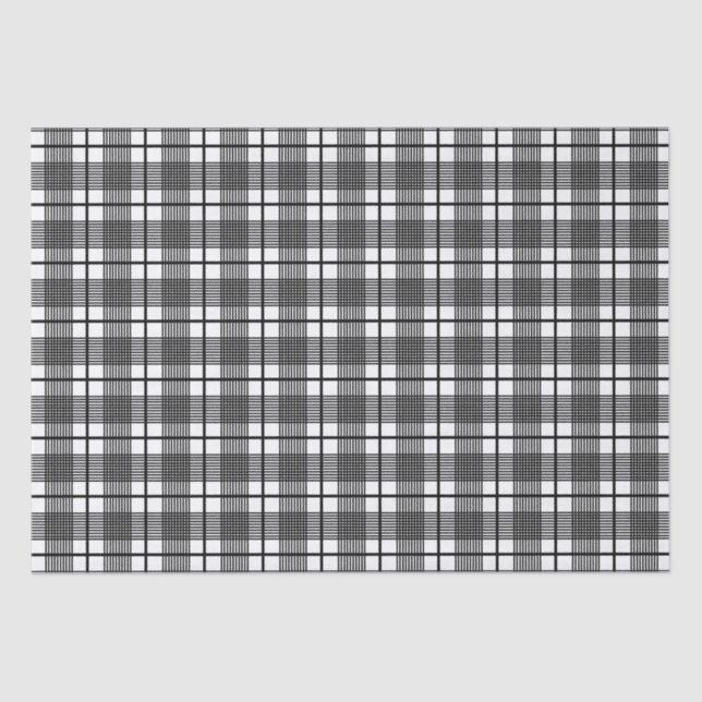 Black White Thin Glen Plaid Pattern Wrapping Paper (Front)
