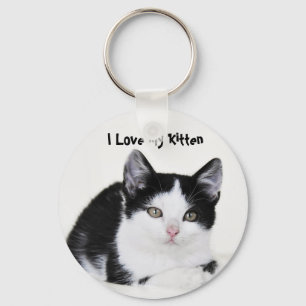 Black White Thoughtful Kitten Keychains
