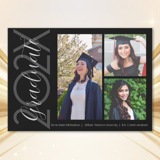 Black & White Three Photo Graduation Announcement