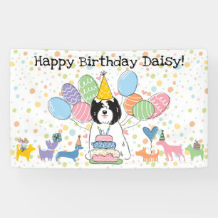 Black White Tibetan Terrier Dog Birthday Party Banner