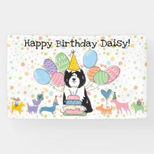 Black White Tibetan Terrier Dog Birthday Party Banner
