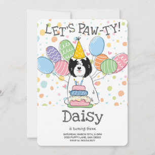 Black White Tibetan Terrier Dog Birthday Party Invitation