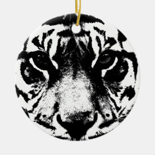 Black & White Tiger Ceramic Tree Decoration