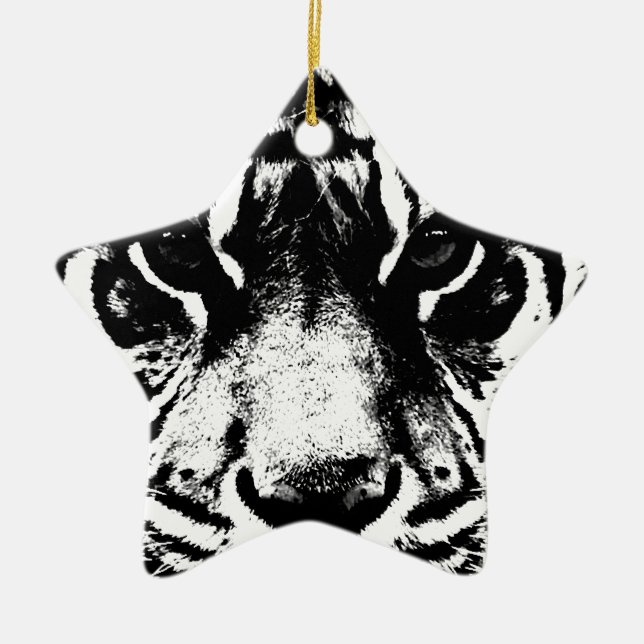 Black & White Tiger Ceramic Tree Decoration (Front)
