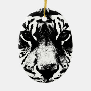 Black & White Tiger Ceramic Tree Decoration