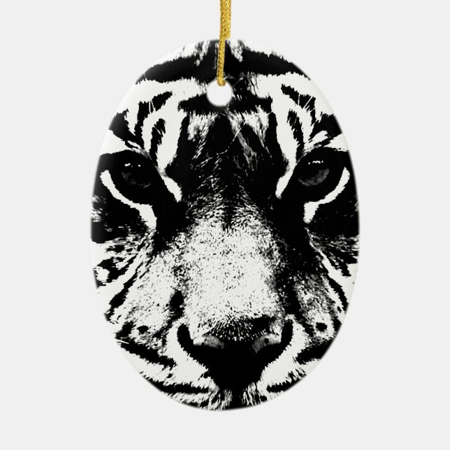 Black & White Tiger Ceramic Tree Decoration (Front)