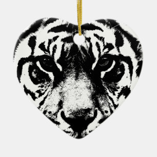 Black & White Tiger Ceramic Tree Decoration